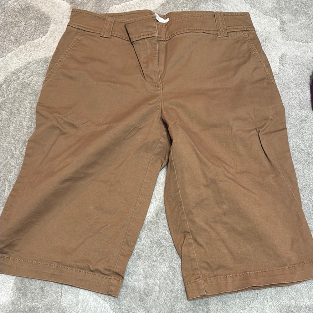 New York & Company Tan Bermuda Shorts Casual Cotton